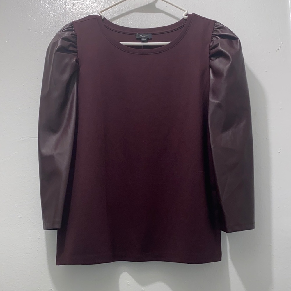 NWT Ann Taylor leather puffer sleeve blouse